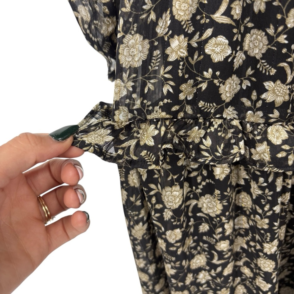 ASTR the Label Lovestruck Floral Maxi Dress Black Tan Slit Ruffle Boho Medium - Picture 10 of 15